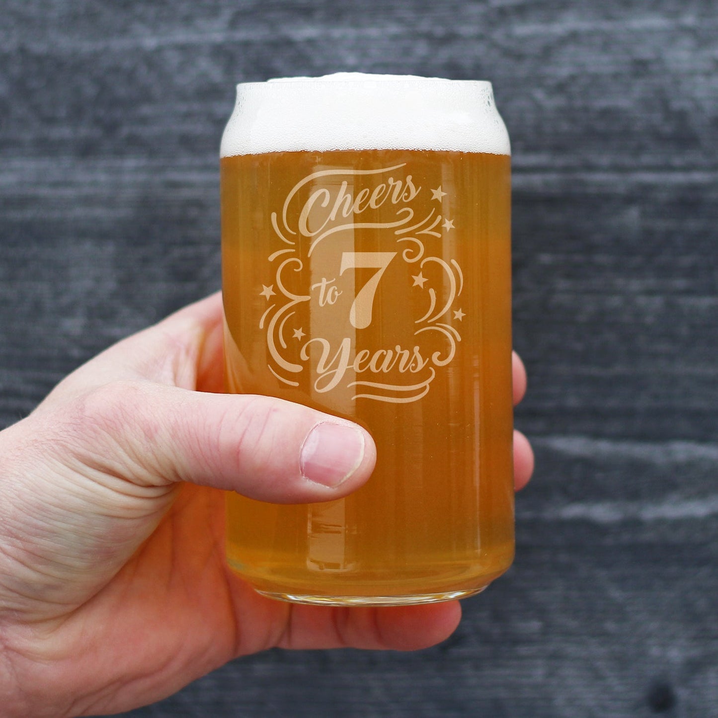 Cheers to 7 Years - Beer Can Pint Glass Gifts for Women & Men - 7th Anniversary Party Decor - 16 Oz Glasses