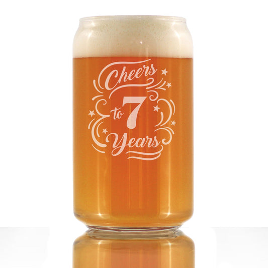 Cheers to 7 Years - Beer Can Pint Glass Gifts for Women & Men - 7th Anniversary Party Decor - 16 Oz Glasses