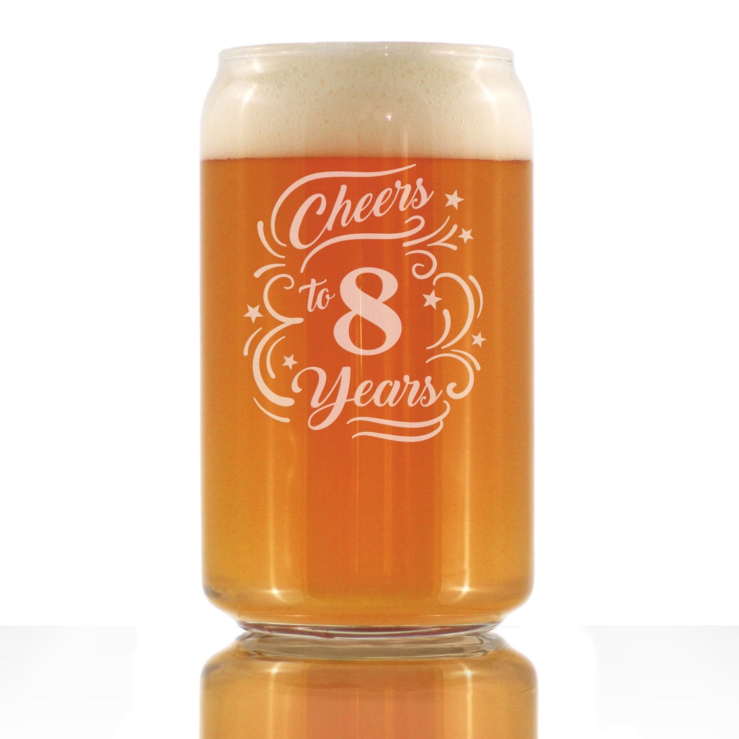 Cheers to 8 Years - Beer Can Pint Glass Gifts for Women & Men - 8th Anniversary Party Decor - 16 Oz Glasses