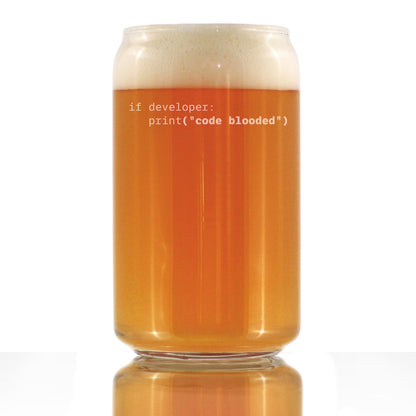 Code Blooded Engraved Beer Can Glass Gifts for Programmer, Coder & Computer Geeks Beer Can Shaped Pint Glass - 16oz