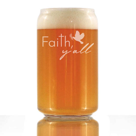 Faith Y'all Engraved Beer Can Glass Gifts Christianity Gifts for Christians Beer Can Shaped Pint Glass - 16oz