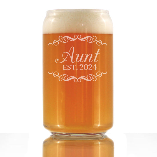 Aunt Est 2024 - New Aunties Beer Can Pint Glass Gift for First Time Aunts - Decorative 16 Oz Glasses