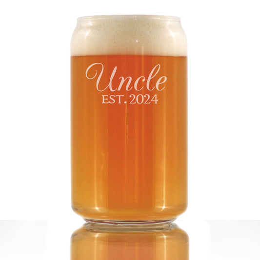 Uncle Est 2024 - Beer Can Pint Glass Gift for First Time Uncles - Decorative 16 Oz Glasses