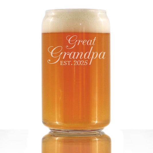 Great Grandpa Est 2025 - New Great Grandfather Beer Can Pint Glass Gift for First Time Great Grandparents - Decorative 16 Oz Glasses