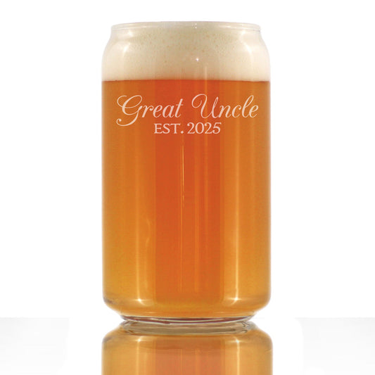 Great Uncle Est 2025 - Beer Can Pint Glass Gift for First Time Great Uncles - Decorative 16 Oz Glasses