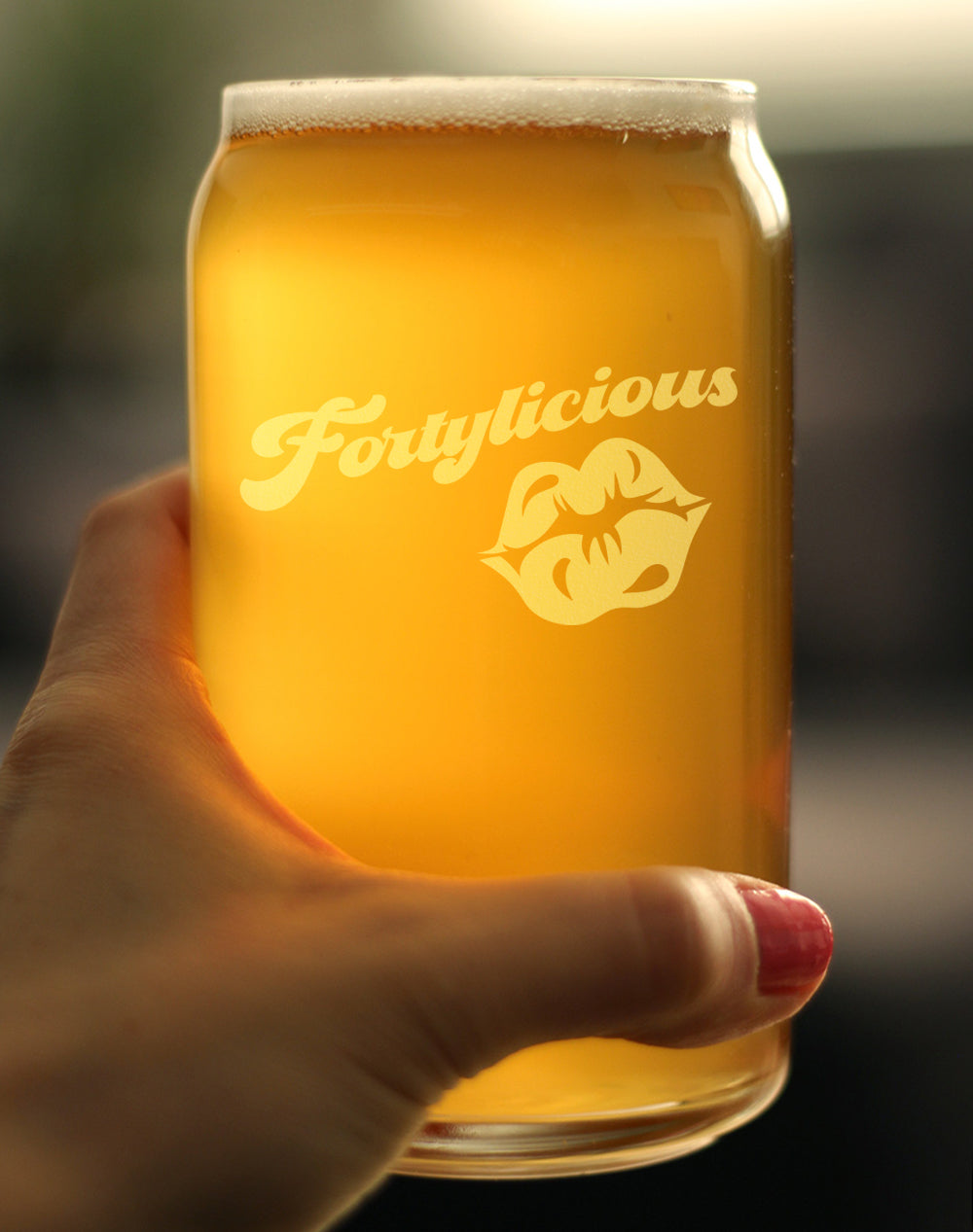 Fortylicious - Beer Can Pint Glass - Funny 40th Birthday Gifts for Women Turning 40 - 16 oz Glasses
