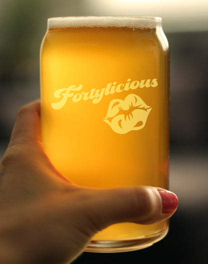 Fortylicious - Beer Can Pint Glass - Funny 40th Birthday Gifts for Women Turning 40 - 16 oz Glasses