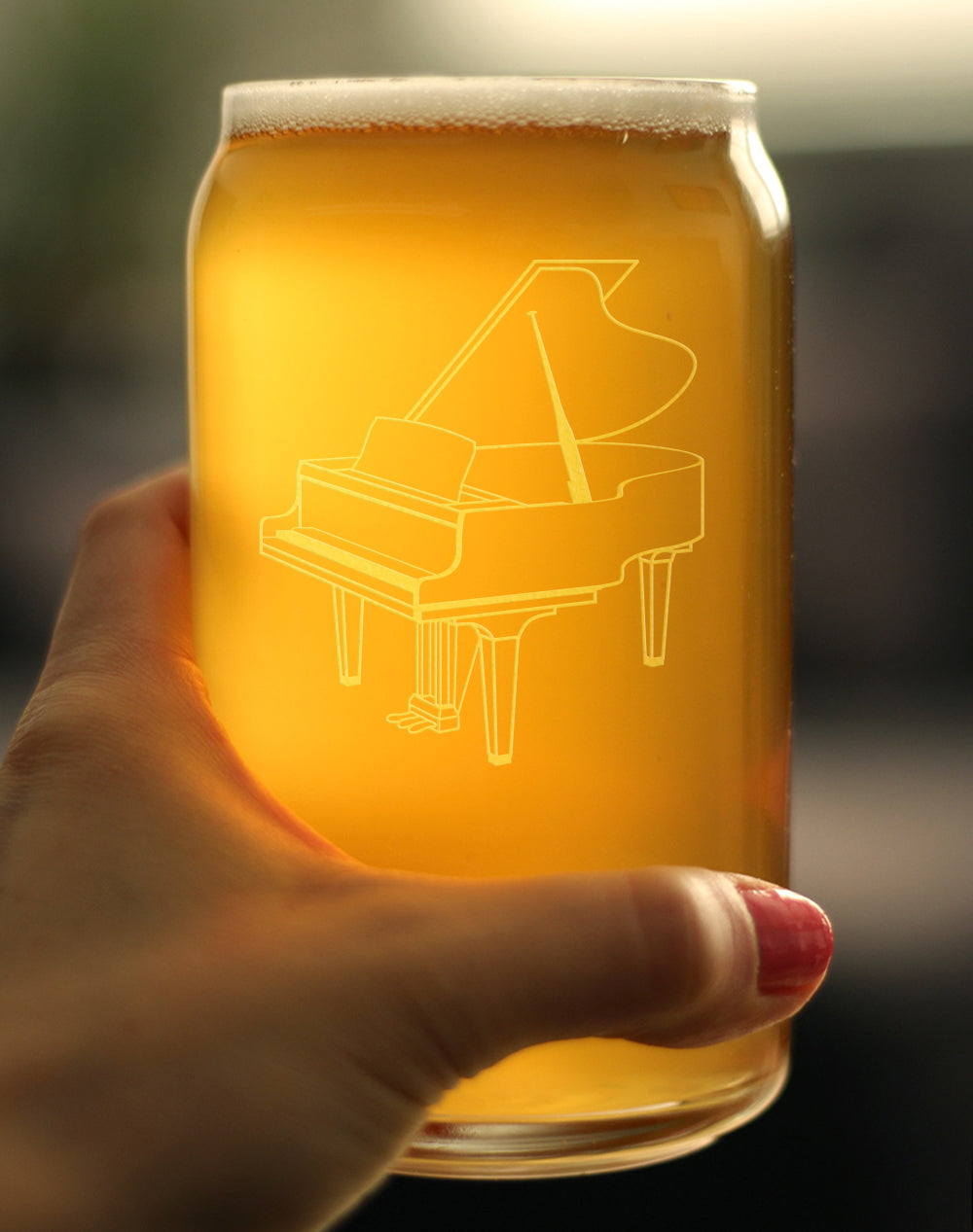 Grand Piano Beer Can Pint Glass - Music Gifts for Piano Players, Teachers and Musical Accessories for Musicians that Play Keys - 16 Oz Glasses