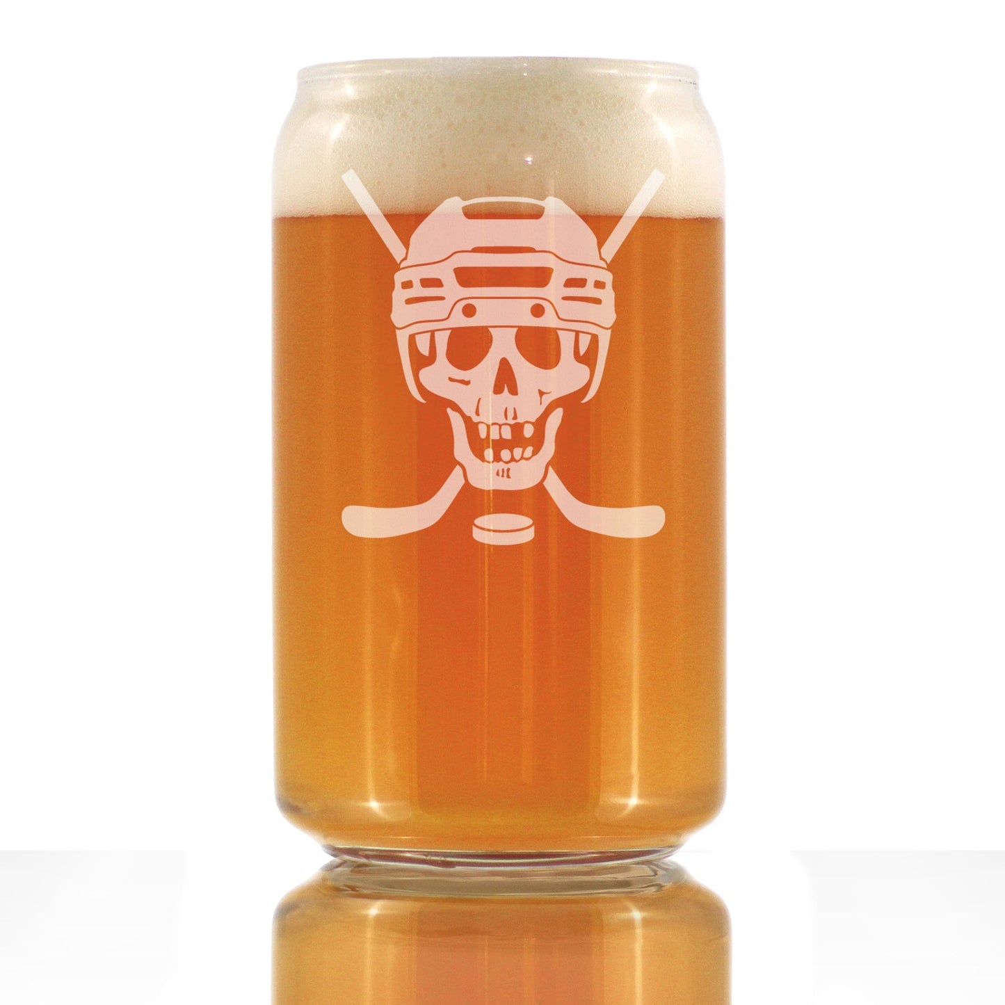 Hockey Skull Engraved Beer Can Glass Gifts Hockey Gifts for Coach or Players Beer Can Shaped Pint Glass - 16oz