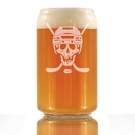 Hockey Skull Engraved Beer Can Glass Gifts Hockey Gifts for Coach or Players Beer Can Shaped Pint Glass - 16oz