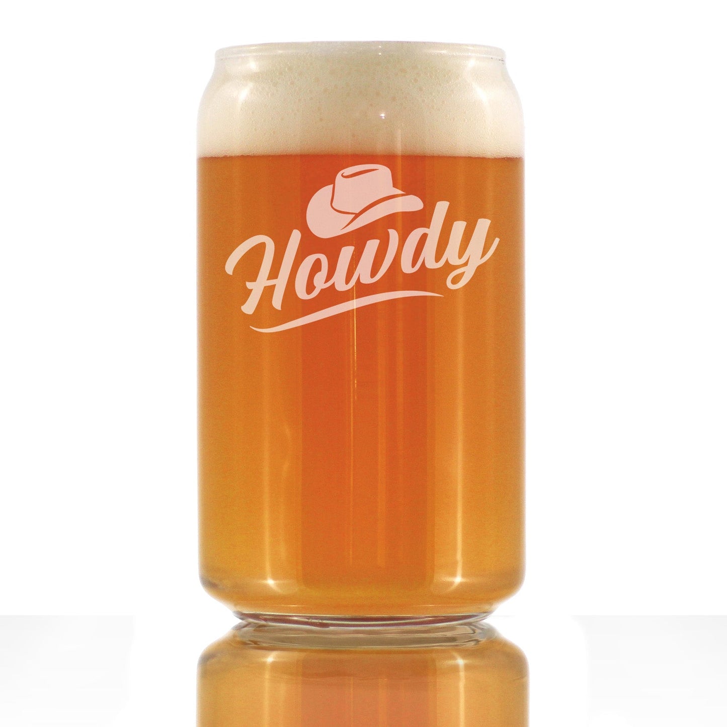 Howdy Engraved Beer Can Glass Gifts Country Western Decor for Home Beer Can Shaped Pint Glass - 16oz