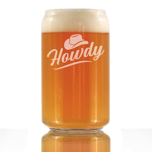 Howdy Engraved Beer Can Glass Gifts Country Western Decor for Home Beer Can Shaped Pint Glass - 16oz