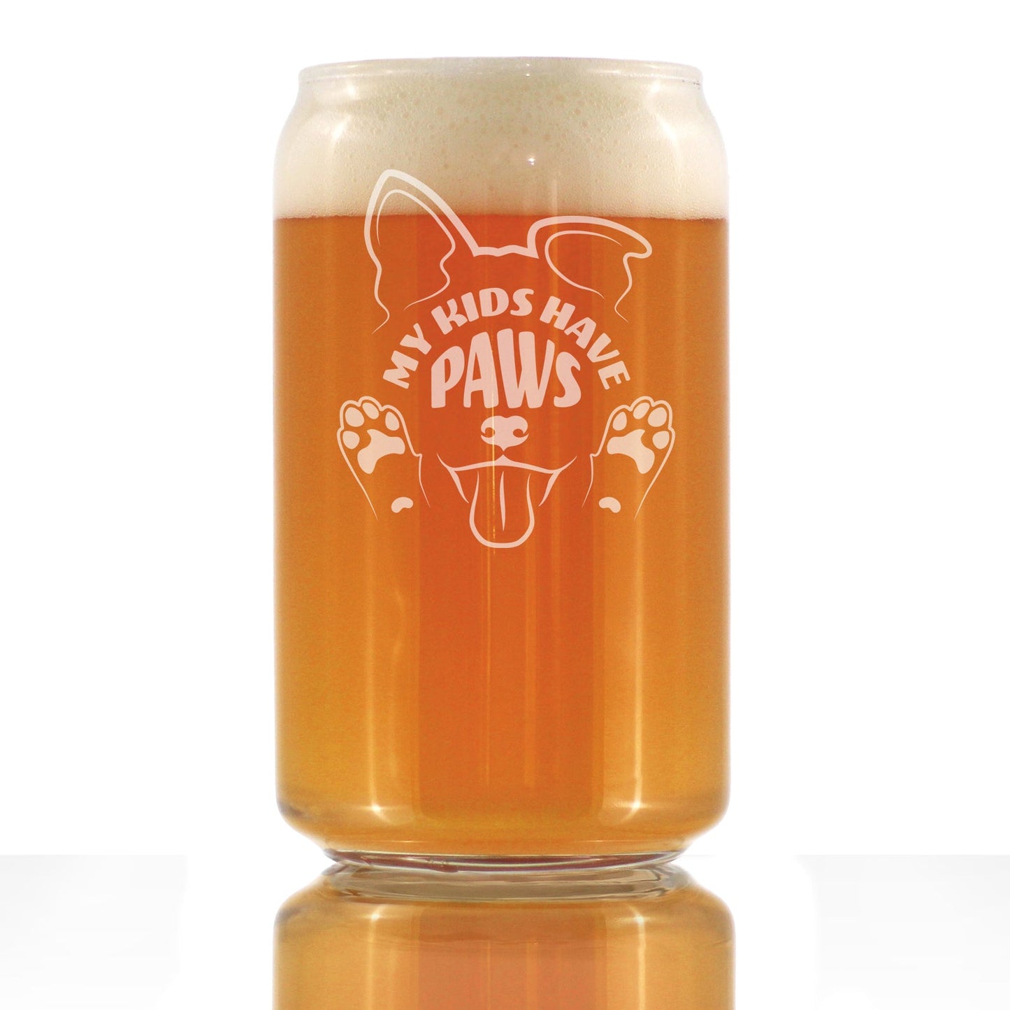 Kids Have Paws Dog Engraved Beer Can Glass Gifts for Dog People Beer Can Shaped Pint Glass - 16oz