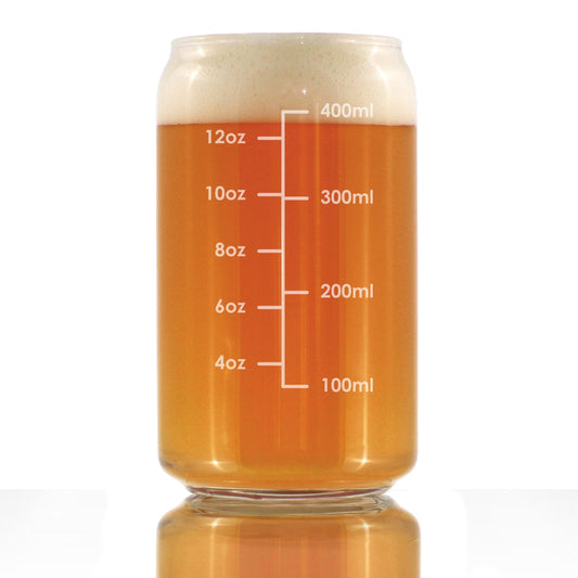 Mixing Glass Measuring Cup - Can Pint Glass - Engraved Measurement Lines for Cocktails & Portion Control - Ounces and Metric - 16 oz Glasses