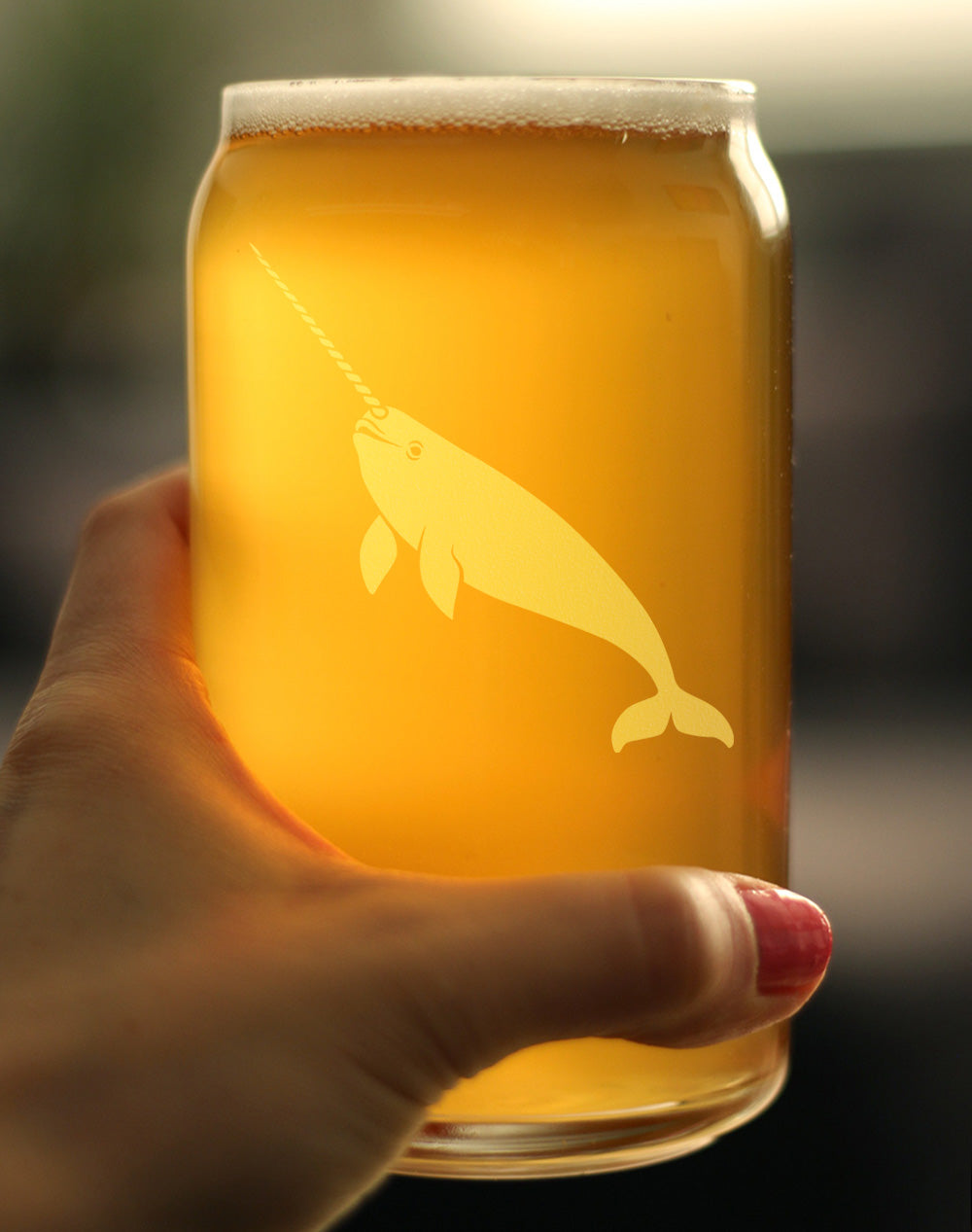 Narwhal Engraved Beer Can Glass Narwhal Gifts for Women Beer Can Shaped Pint Glass - 16oz