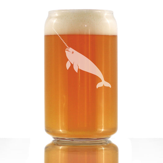 Narwhal Engraved Beer Can Glass Narwhal Gifts for Women Beer Can Shaped Pint Glass - 16oz