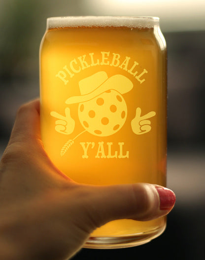 Pickleball Y'all Engraved Beer Can Glass Gifts Funny Pickleball Gifts Beer Can Shaped Pint Glass - 16oz