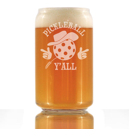 Pickleball Y'all Engraved Beer Can Glass Gifts Funny Pickleball Gifts Beer Can Shaped Pint Glass - 16oz