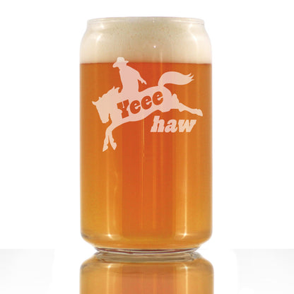 Yeehaw Engraved Beer Can Glass Gifts Rodeo Party Decor & Western Home Decorations Beer Can Shaped Pint Glass - 16oz