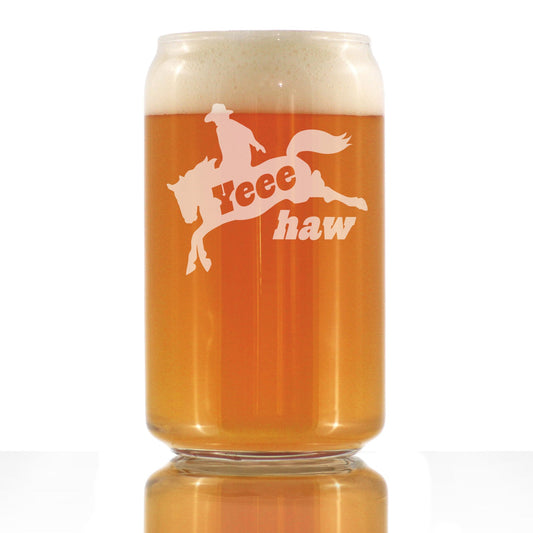 Yeehaw Engraved Beer Can Glass Gifts Rodeo Party Decor & Western Home Decorations Beer Can Shaped Pint Glass - 16oz