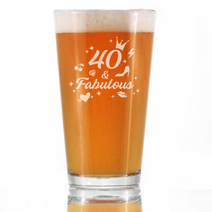 40 And Fabulous - Pint Glass for Beer - Funny 40th Birthday Gifts for Women Turning 40 - 16 oz Glasses