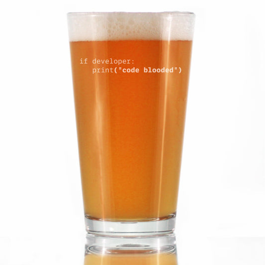Code Blooded Engraved Pint Glass Gifts for Programmer, Coder & Computer Geeks High Quality Pint Glasses for Beer - 16oz