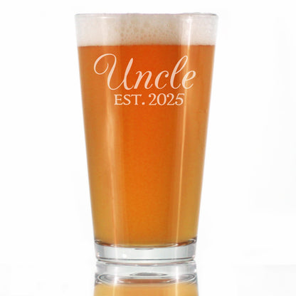 Uncle Est 2025 - Pint Glass Gift for First Time Uncles - Decorative 16 Oz Glasses