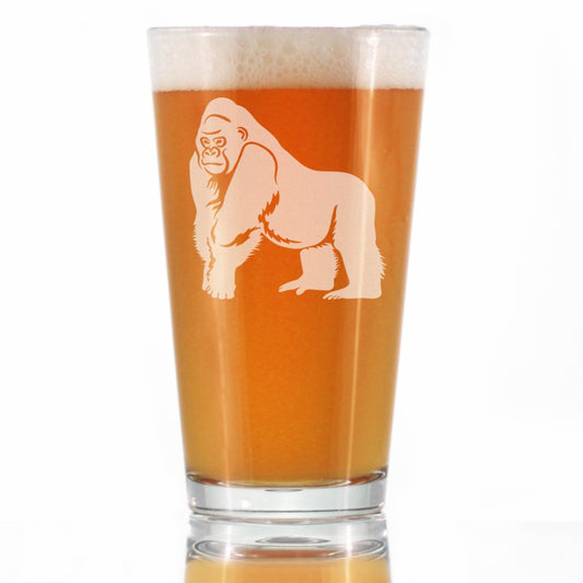 Gorilla Pint Glass for Beer - Fun Wild Animal Themed Decor and Gifts for Lovers of Apes and Monkeys - 16 Oz Glasses