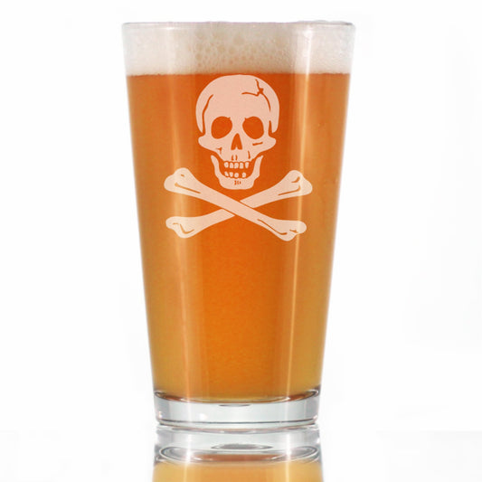 Skull and Crossbones Pint Glass for Beer - Skull Decor and Jolly Roger Flag Gifts - 16 Oz Glasses