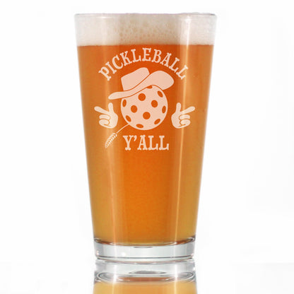 Pickleball Y'all Engraved Pint Glass Gifts Funny Pickleball Gifts High Quality Pint Glasses for Beer - 16oz