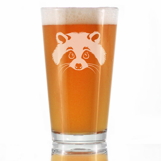 Raccoon Face - Pint Glass for Beer - Cute Raccoon Gifts for Animal Lovers - 16 oz Glasses