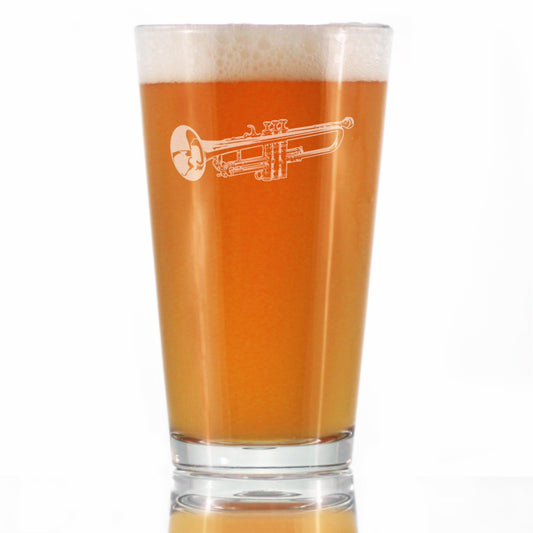 Trumpet Pint Glass for Beer - Music Gifts for Trumpet Players, Teachers and Musical Accessories for Musicians that Play Trumpets - 16 Oz Glasses