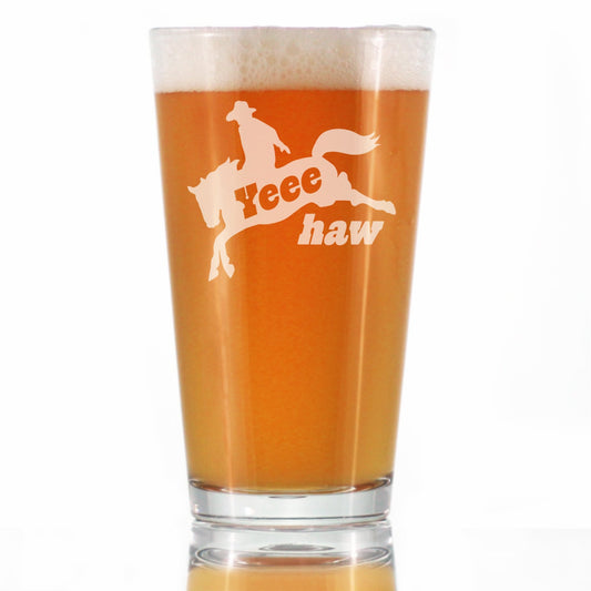 Yeehaw Engraved Pint Glass Gifts Rodeo Party Decor & Western Home Decorations High Quality Pint Glasses for Beer - 16oz