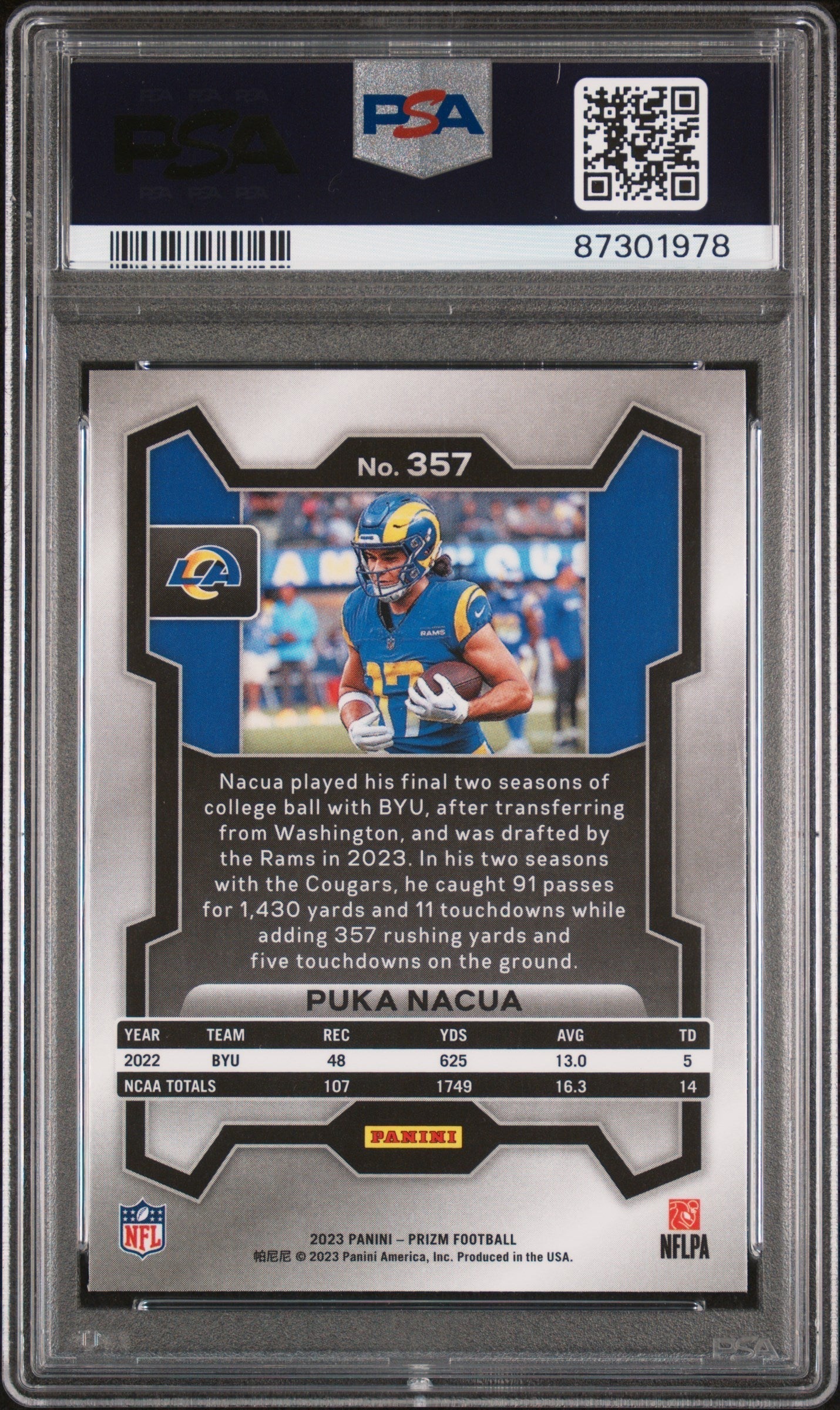 Graded 2023 Panini Prizm Puka Nacua #357 Rookie RC Football Card PSA 10 Gem Mint