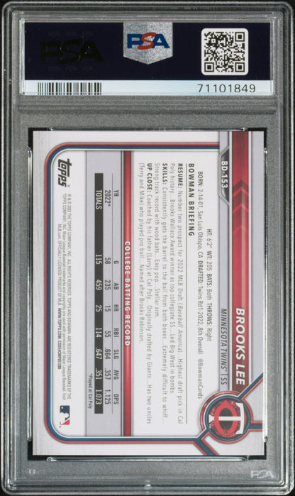 Graded 2022 Topps Bowman Draft Brooks Lee #BD153 Rookie RC Baseball Card PSA 10 Gem Mint