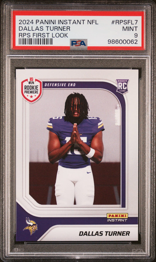Graded 2024 Panini Instant NFL Dallas Turner #RPSFL7 RPS First Look Rookie RC Football Card PSA 9 Mint