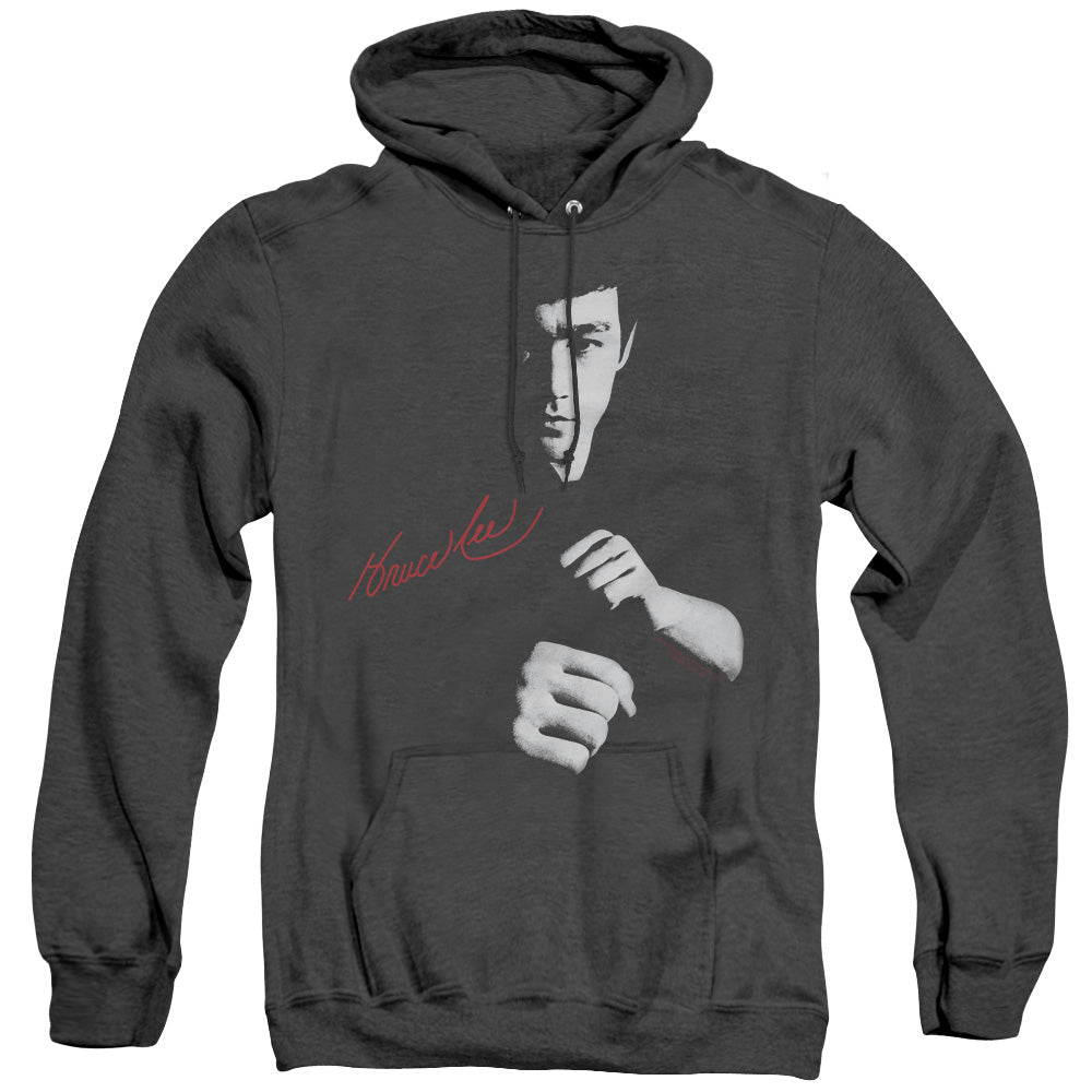 Bruce Lee The Dragon Awaits Heather Mens Hoodie Black Officially Licensed