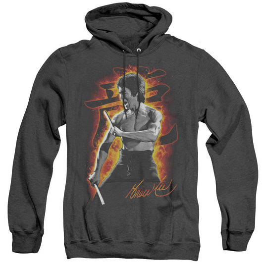 Bruce Lee Dragon Fire Heather Mens Hoodie Black Officially Licensed