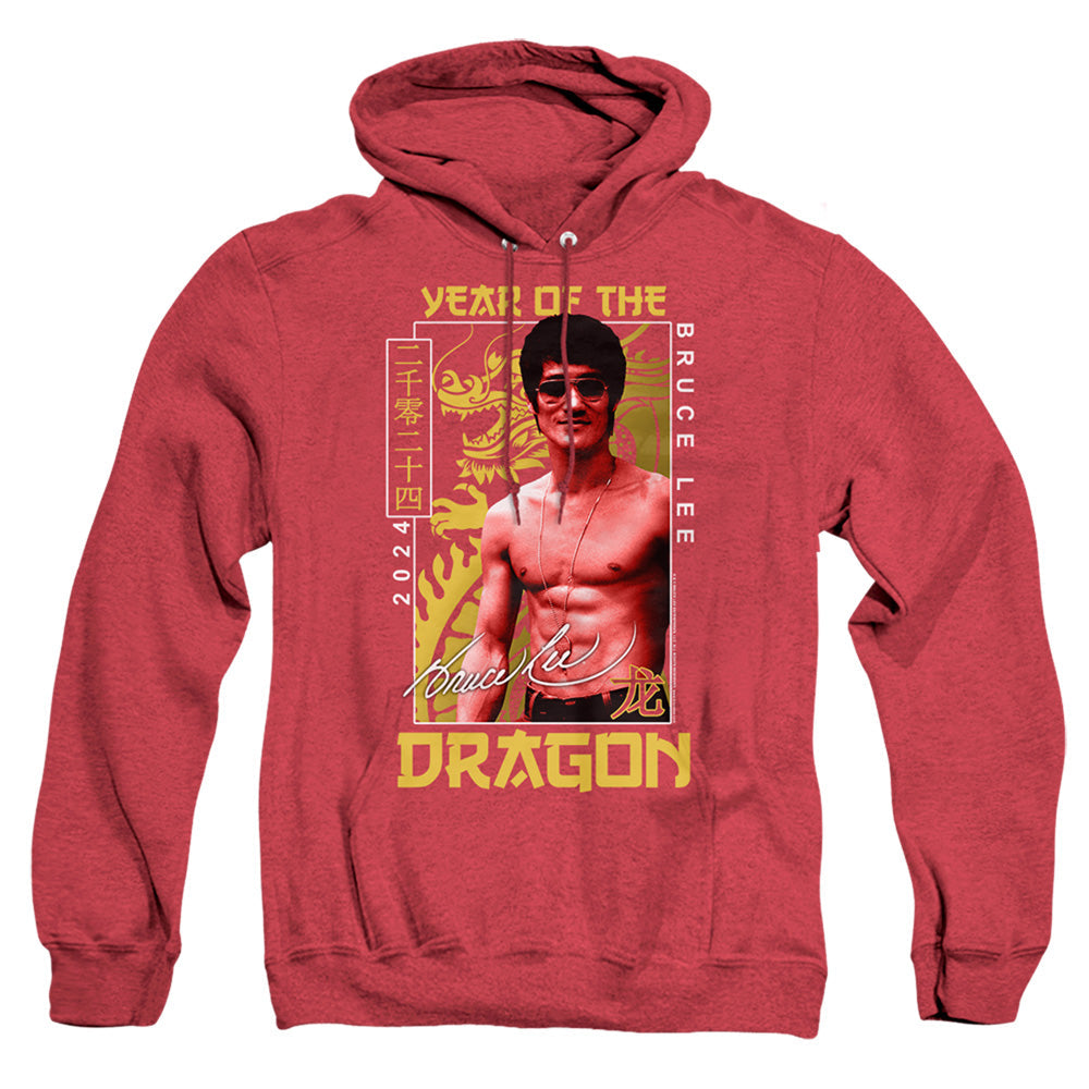 Bruce Lee Framed Year Of The Dragon Heather Mens Hoodie Red Officially Licensed