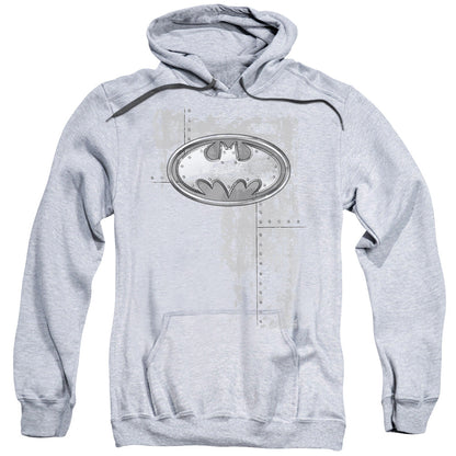 Batman Rivited Metal Logo Mens Hoodie Athletic Heather Officially Licensed