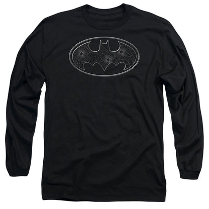 Batman Glass Hole Logo Mens Long Sleeve Shirt Black Officially Licensed