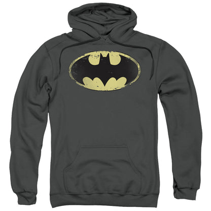 Batman Distressed Shield Mens Hoodie Charcoal Officially Licensed