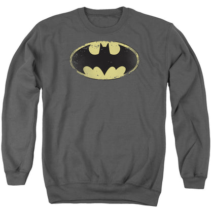 Batman Distressed Shield Mens Crewneck Sweatshirt Charcoal