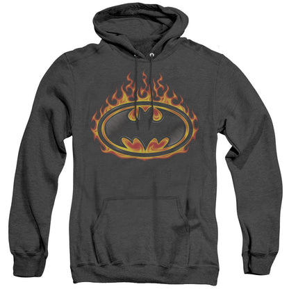 Batman Bat Flames Shield Heather Mens Hoodie Black Officially Licensed