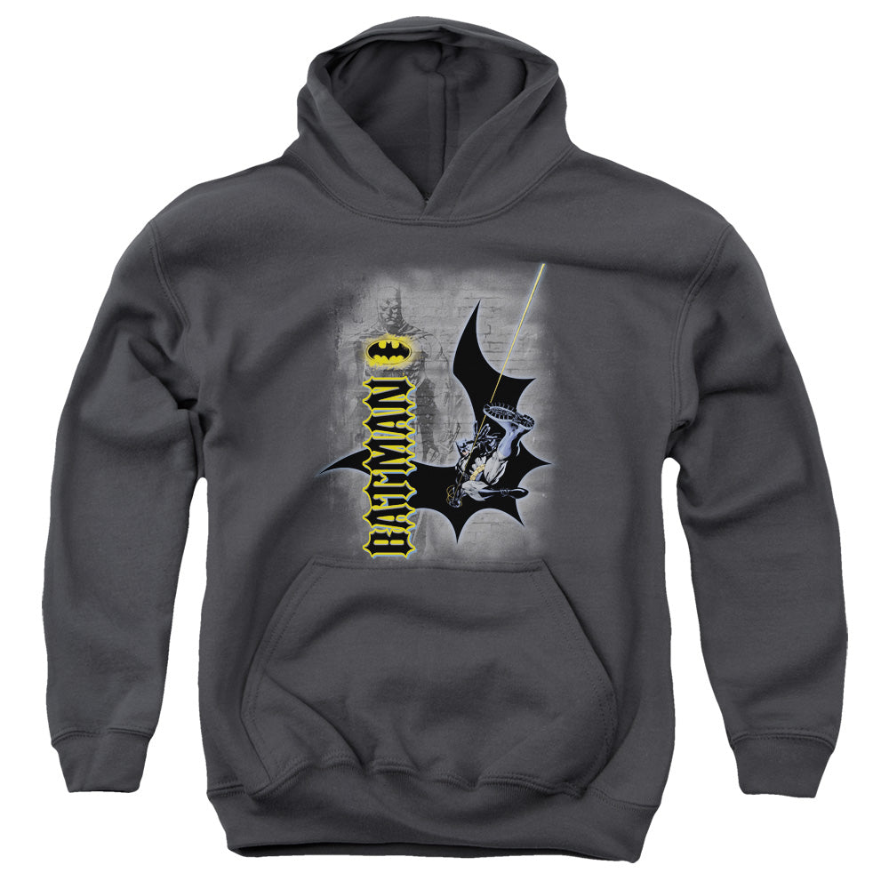Batman Swing Into Action Kids Youth Hoodie Charcoal Officially Licensed