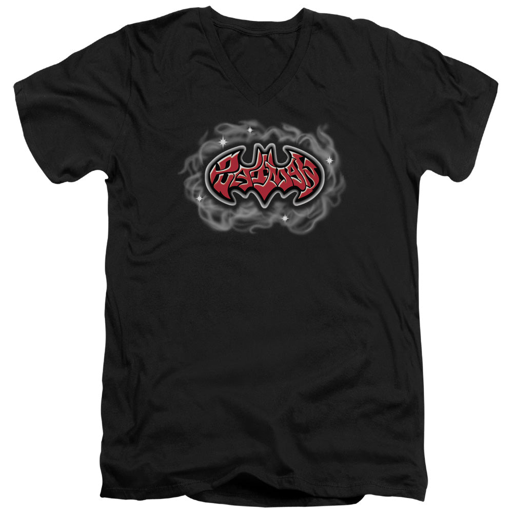 Batman Hip Hop Logo Mens Slim Fit V Neck T Shirt Black Officially Licensed