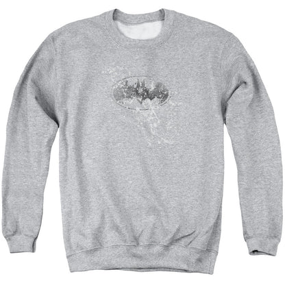 Batman Burned & Splattered Mens Crewneck Sweatshirt Athletic Heather