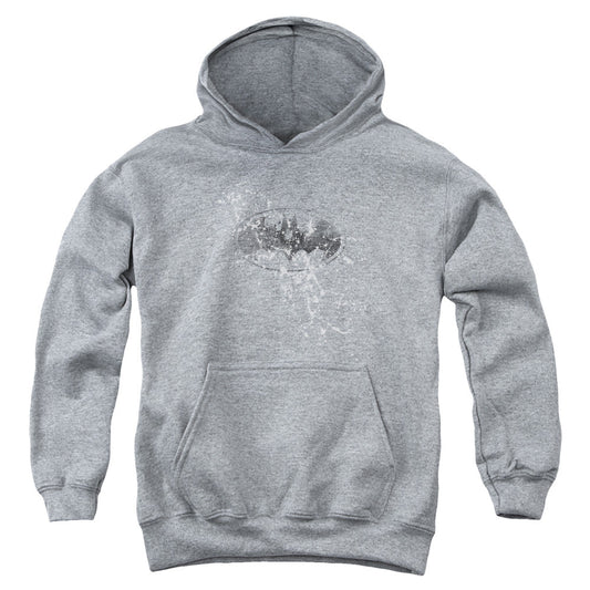 Batman Burned & Splatered Kids Youth Hoodie Athletic Heather Officially Licensed