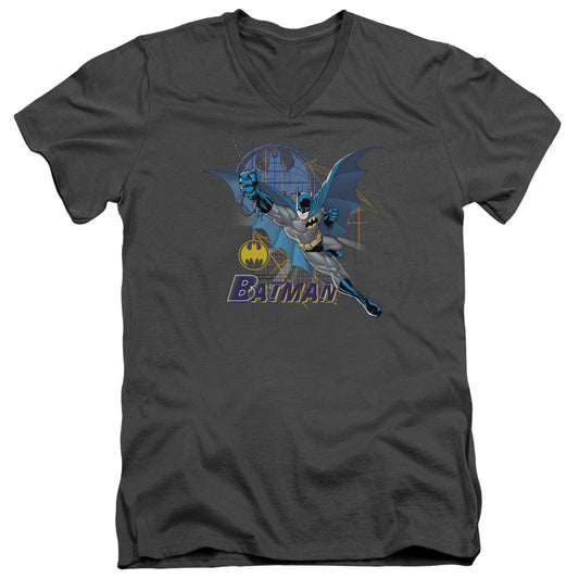 Batman Cape Outstretched Mens Slim Fit V Neck T Shirt Charcoal Officially Licensed