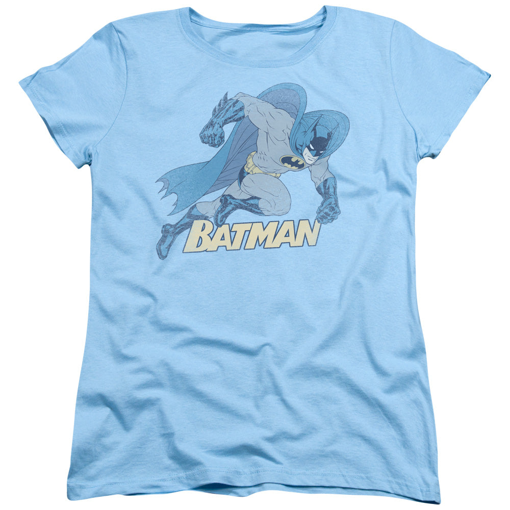 Batman Running Retro Womens T Shirt Light Blue Officially Licensed